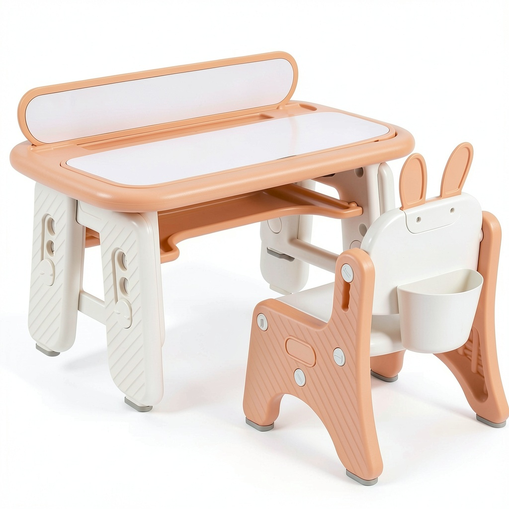 Set di Tavolo e Sedia con Lavagna Magnetica, Regolabile in Altezza per Bambini, per Camere e Sale Giochi (Rosa)