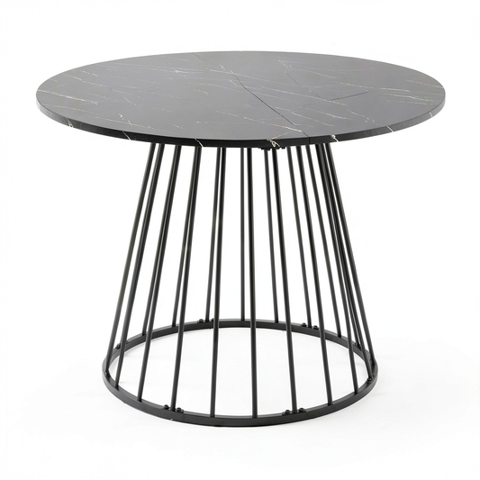 Tavolo da pranzo rotondo YUNA per 6 persone, marmo nero, design moderno 110 cm