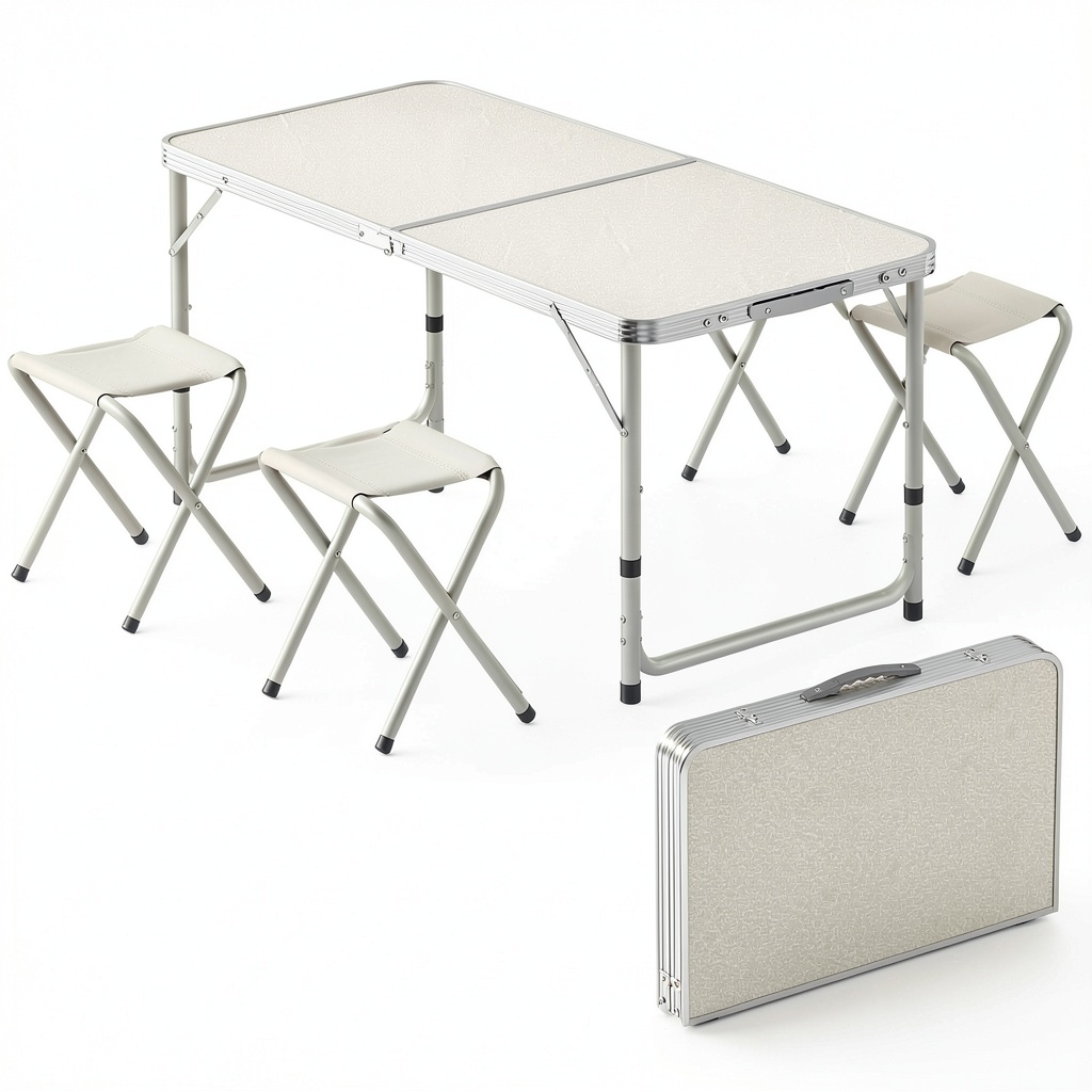 Set da Campeggio Wiltec: Tavolo Pieghevole Regolabile con 4 Sedie Richiudibili