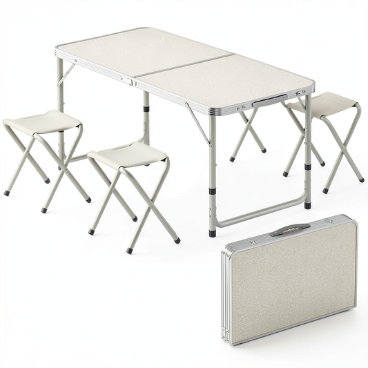 Set da Campeggio Wiltec: Tavolo Pieghevole Regolabile con 4 Sedie Richiudibili