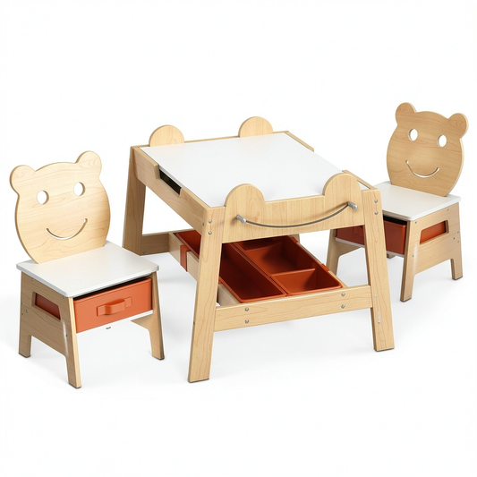 Set Tavolo e Sedie per Bambini 5 in 1 con Lavagna Magnetica e Scatole