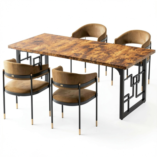 Tavolo da pranzo rettangolare industriale in legno e metallo 160 cm, marrone rustico per 6 persone