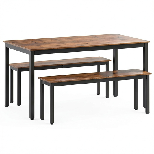 Tavolo da pranzo rettangolare in legno moderno, 180x90x75 cm, struttura metallica nera, durevole e facile da pulire