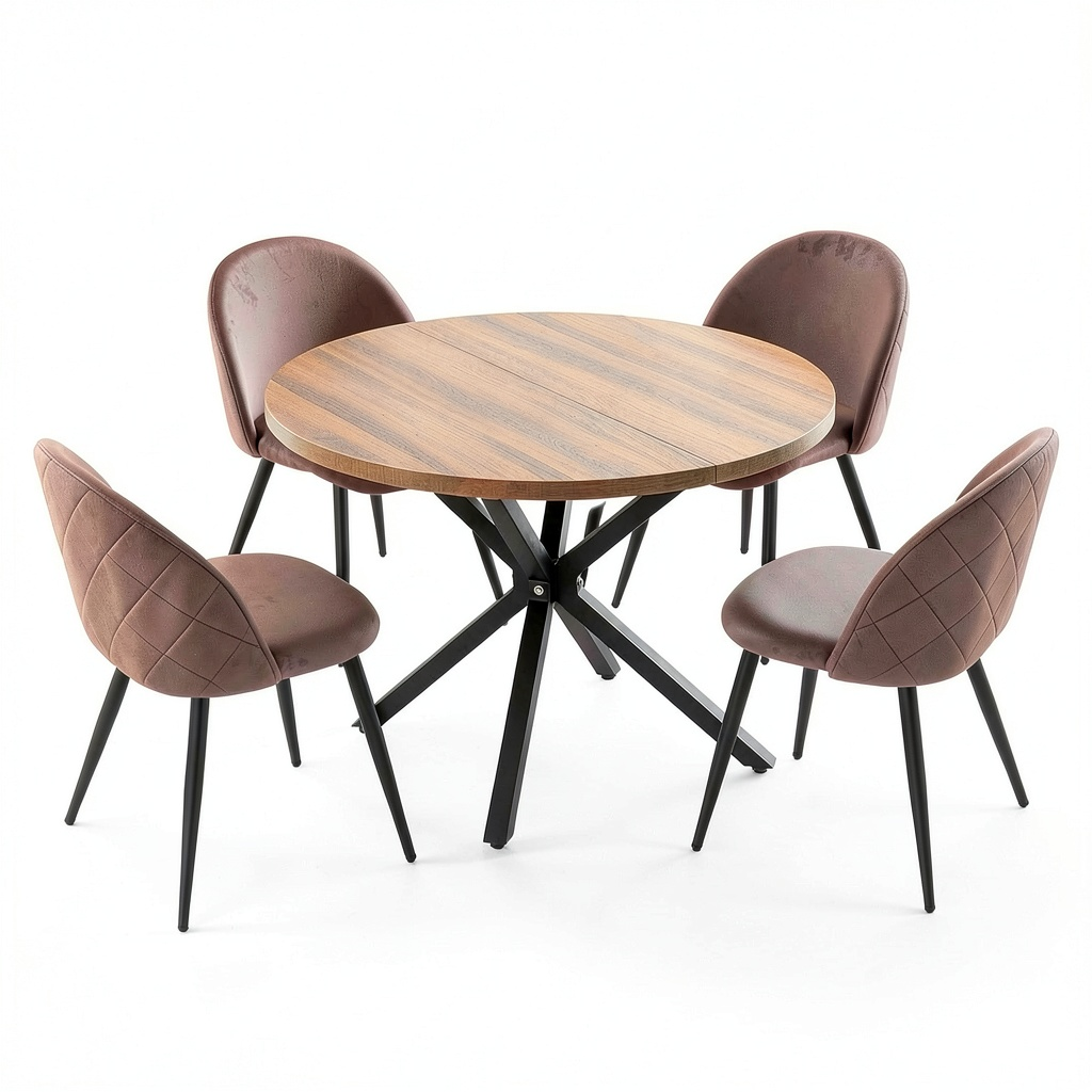 Set Pranzo Elegante con Tavolo Rotondo 100 cm e Sedie in Velluto, Ideale per Soggiorno e Cucina