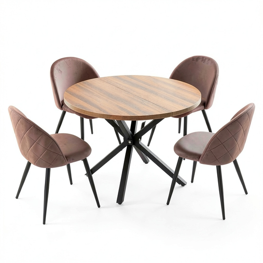 Set Pranzo Elegante con Tavolo Rotondo 100 cm e Sedie in Velluto, Ideale per Soggiorno e Cucina