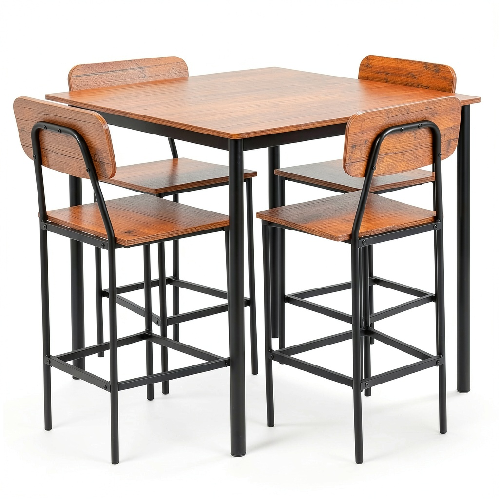 Set Pranzo LIFEZEAL: Tavolo Quadrato e 4 Sedie Ergonomiche con Struttura in Metallo, Noce